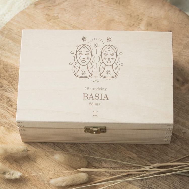 Pudełko na urodziny znak zodiaku bliźnięta - jasna