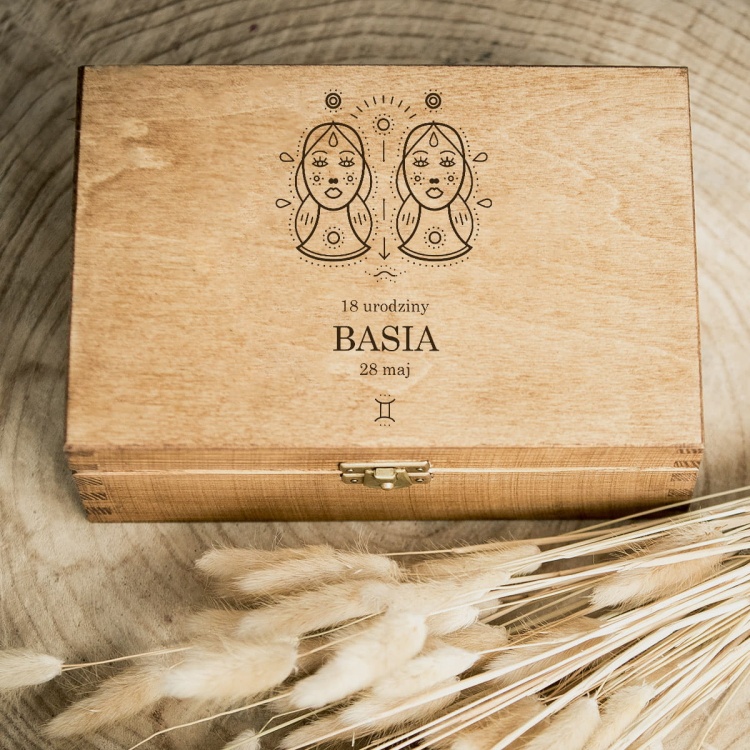 Pudełko na urodziny znak zodiaku bliźnięta - ciemne