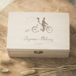 Szkatułka, pudełko z dedykacją na ślub jasna z rowerem jasne