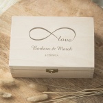 Szkatułka, pudełko z dedykacją na ślub jasna ze znakiem nieskończoności jasna