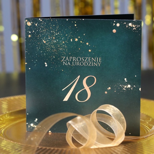 Szmaragdowo-złote zaproszenia na 18 urodziny