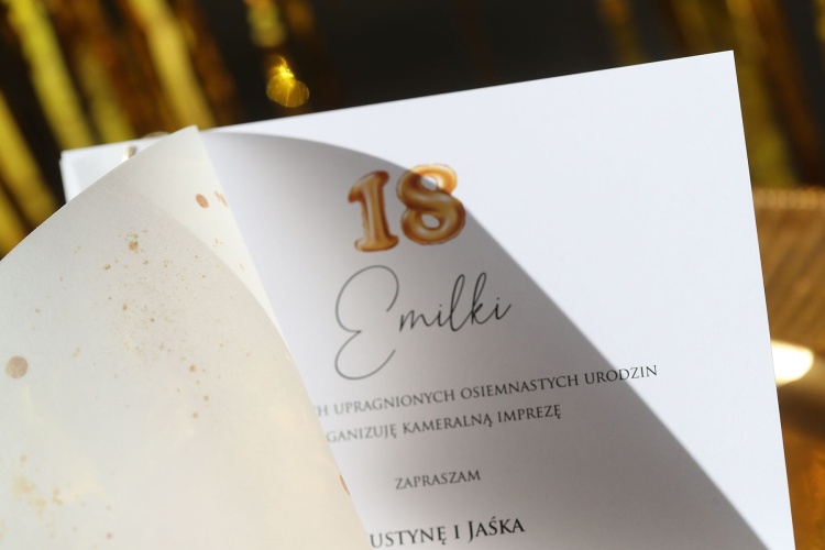 Zaproszenia na 18 urodziny złoty brokat