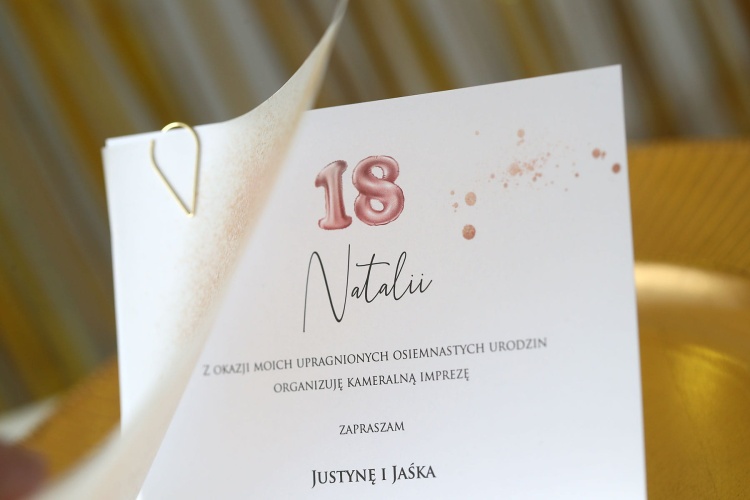 Zaproszenia na 18 urodziny z różowym balonem