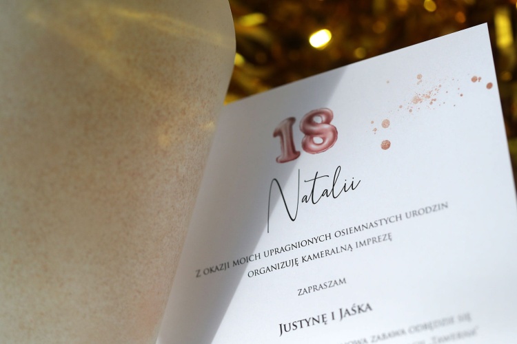 Zaproszenia na 18 urodziny różowy brokat