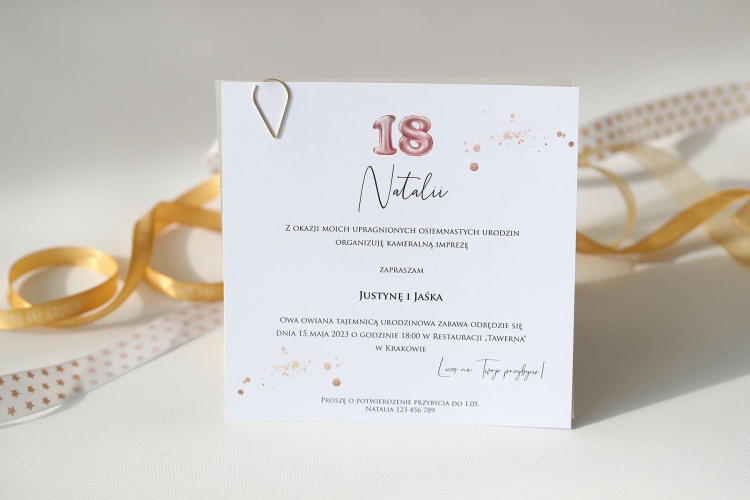 Zaproszenia golden rose na 18 urodziny