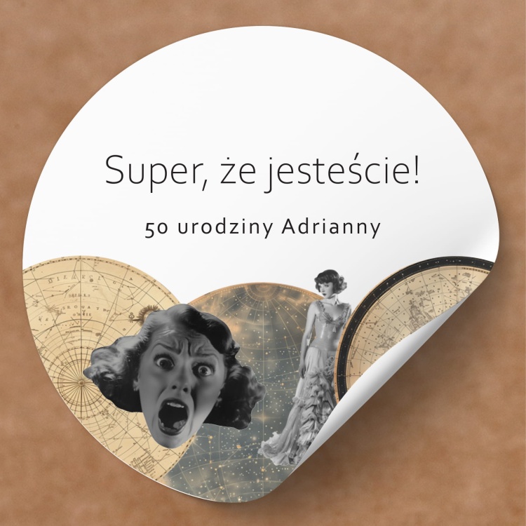 Naklejki na urodziny z vintage kobietą