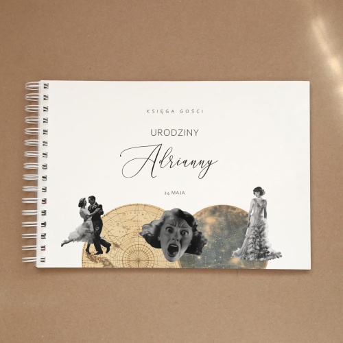 Księga gości w stylu vintage na przyjęcie urodzinowe - okładka z przodu