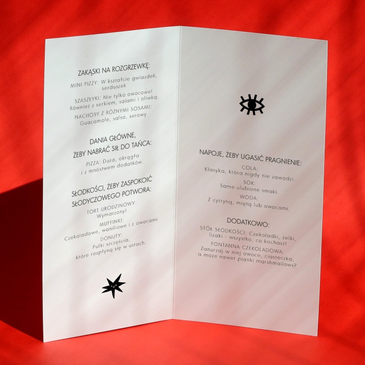 Karty menu na przyjęcie minimalistyczne symbole wnętrze