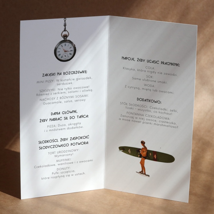 Karty menu na przyjęcie tafla wody  wnętrze