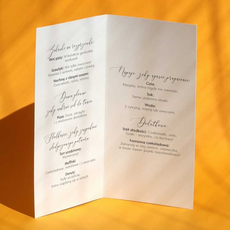 Karty menu na przyjęcie z liczbą- wnętrze