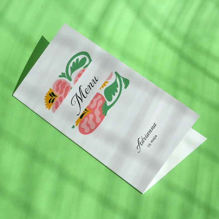 Karty menu na przyjęcie z kwiatem- okładka