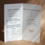 Karty menu na przyjęcie z delikatną różową kokardą- środek
