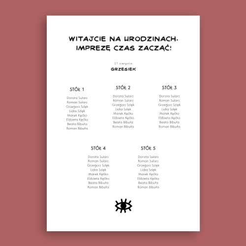 Wesoły plan stołu urodzinowego z okiem