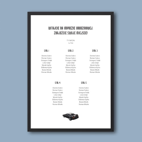 Retro plan stołu urodzinowego z samochodem