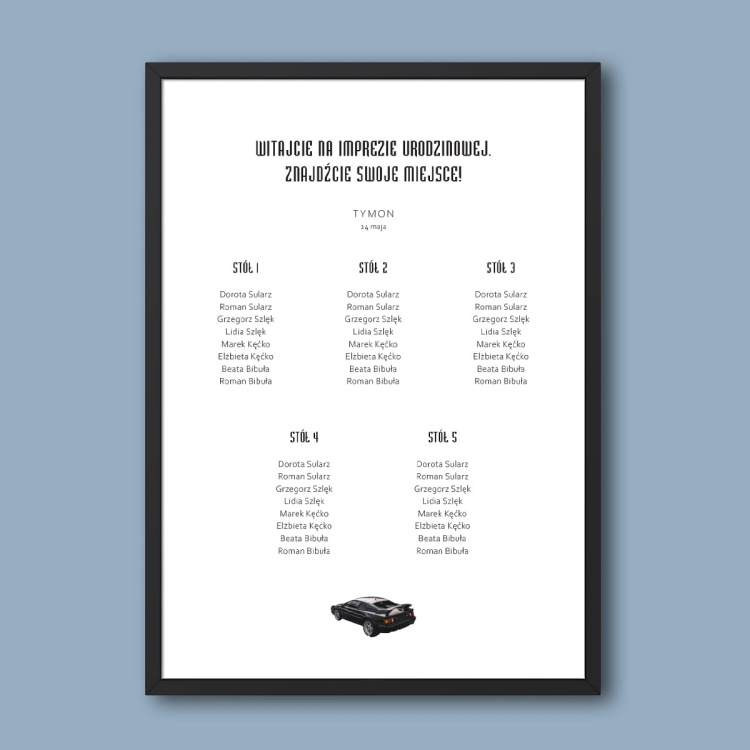 Retro plan stołu urodzinowego z samochodem