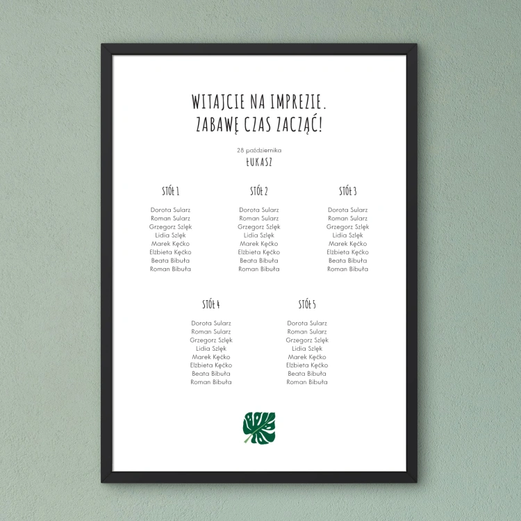 Plan stołu urodzinowego z liściem