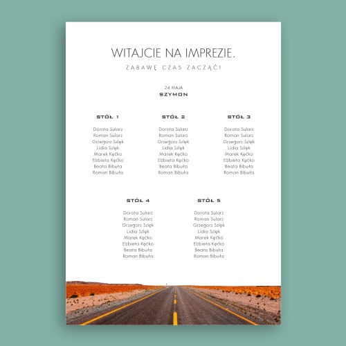 Retro plan stołu urodzinowego z motywem drogi