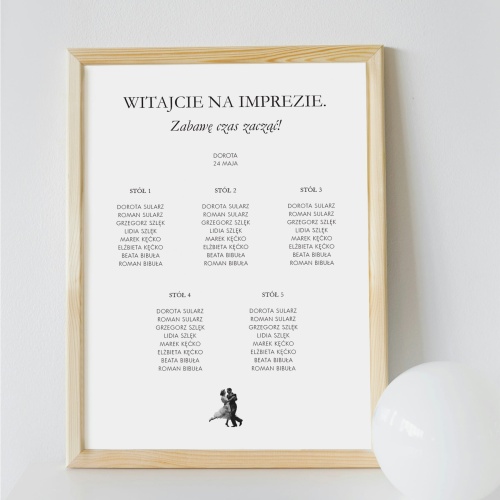 Vintage plan stołu urodzinowego z tańczącą parą