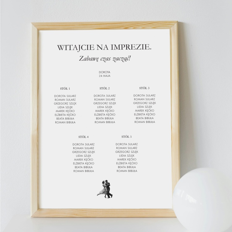 Vintage plan stołu urodzinowego z tańczącą parą