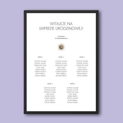 Vintage plan stołu urodzinowego ze słońcem