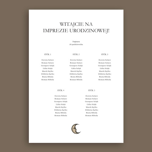 Vintage plan stołu urodzinowego z księżycem