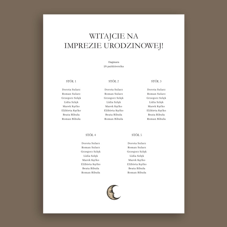 Vintage plan stołu urodzinowego z księżycem