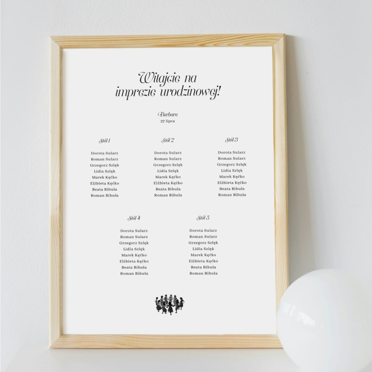 Vintage plan stołu urodzinowego z tańczącymi kobietami