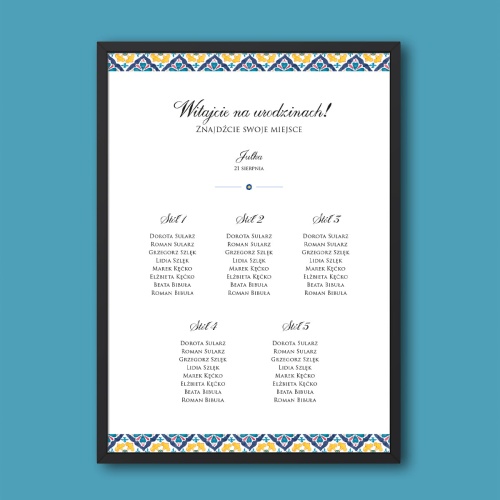 Plan stołu urodzinowego z eleganckim wzorem