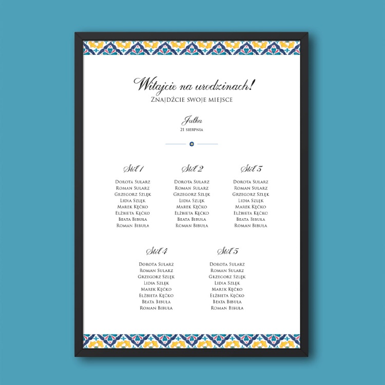 Plan stołu urodzinowego z eleganckim wzorem