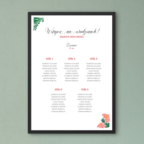 Plan stołu urodzinowego z kwiatem