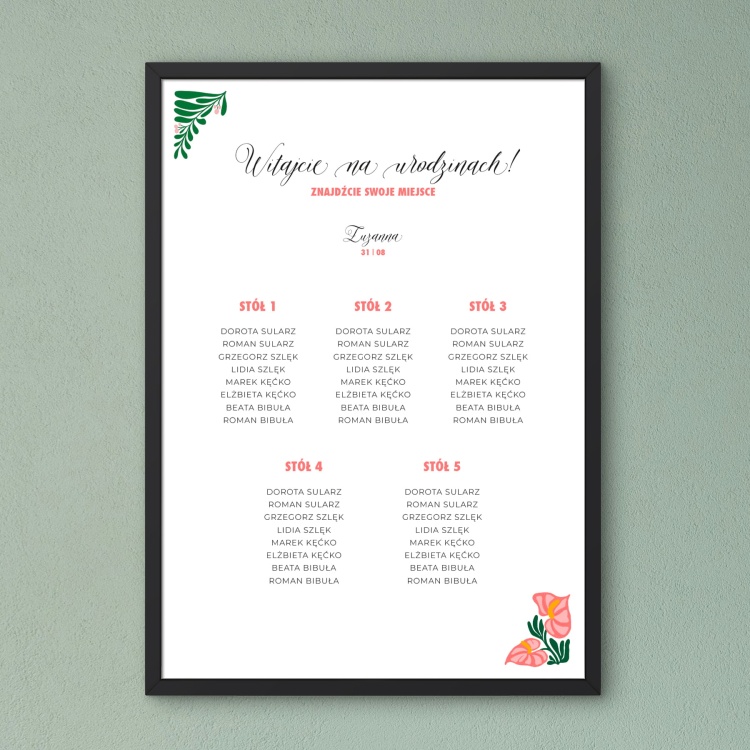 Plan stołu urodzinowego z kwiatem