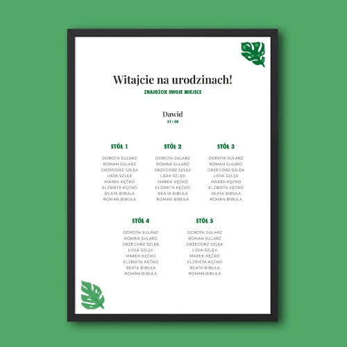 Plan stołu urodzinowego z liśćmi