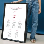 Plan stołu urodzinowego z różową kokardką i wiśniami