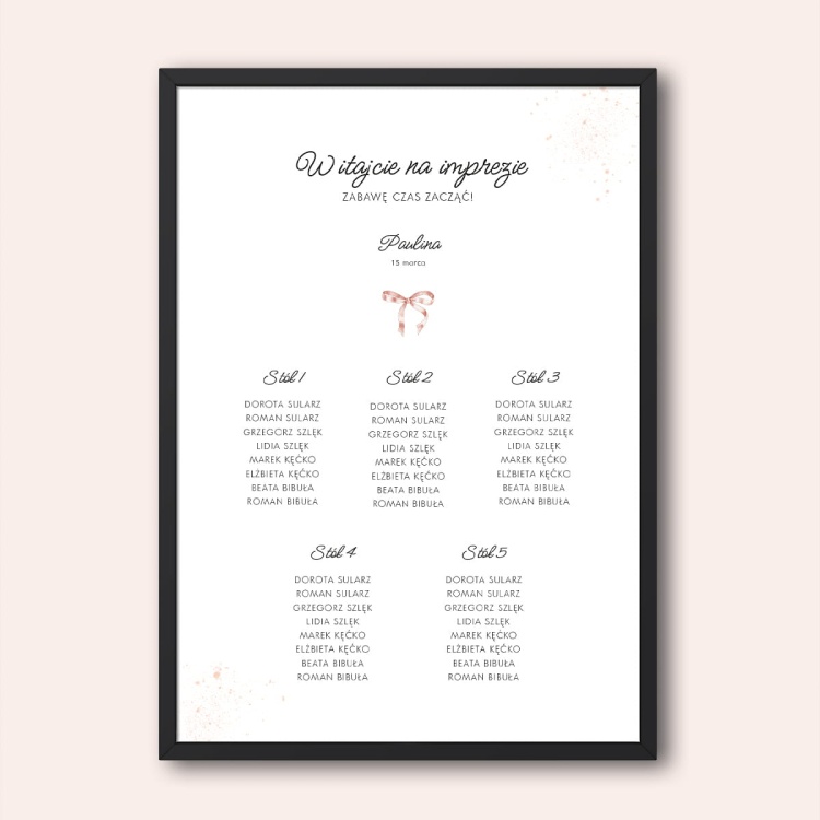 Plan stołu urodzinowego z delikatną wstążką