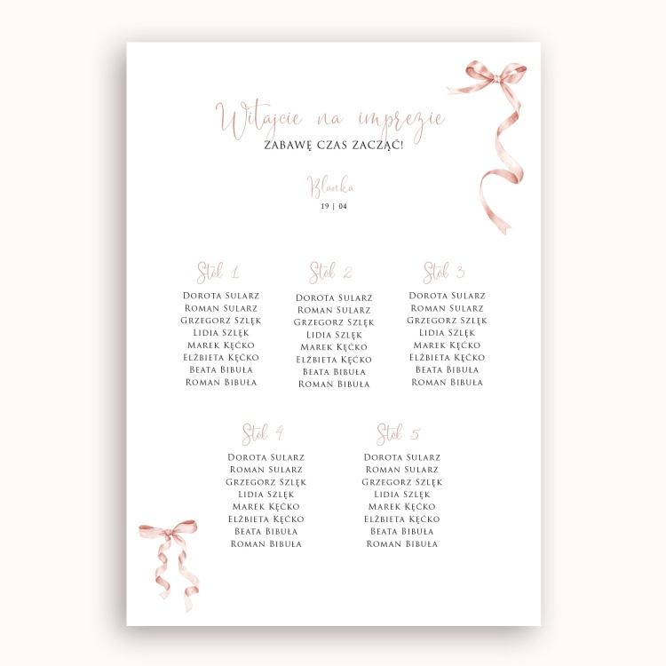 Plan stołu urodzinowego ze wstążkami