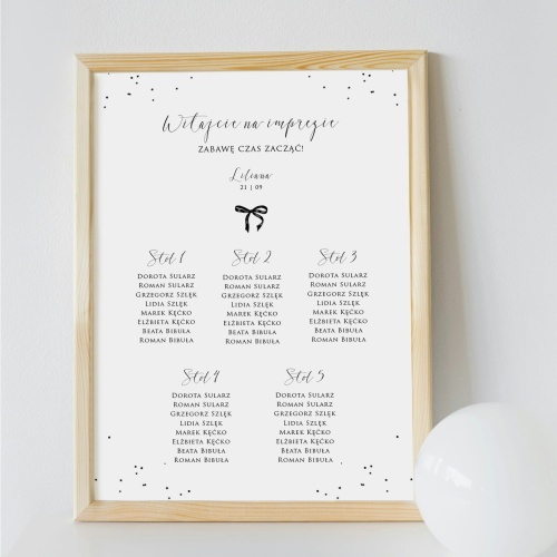 Plan stołu urodzinowego z czarną wstążką