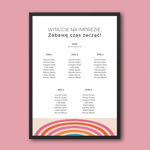 Plan stołu urodzinowego z kolorowymi łukami