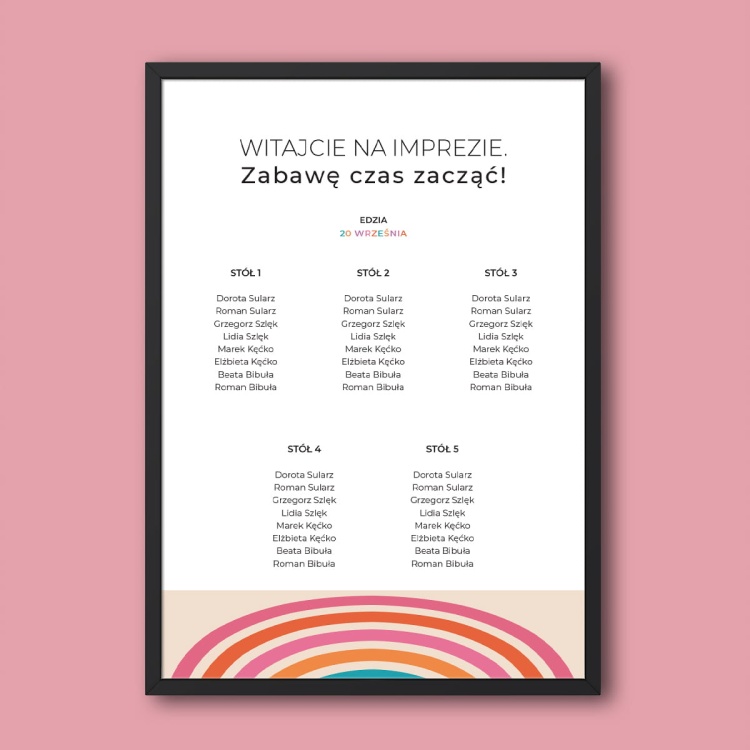 Plan stołu urodzinowego z kolorowymi łukami