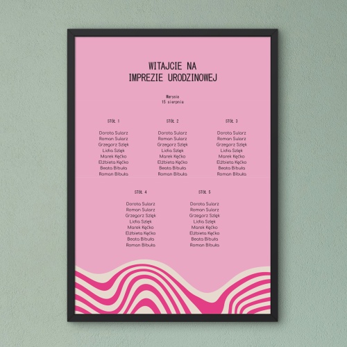 Plan stołu urodzinowego z kolorowym wzorkiem