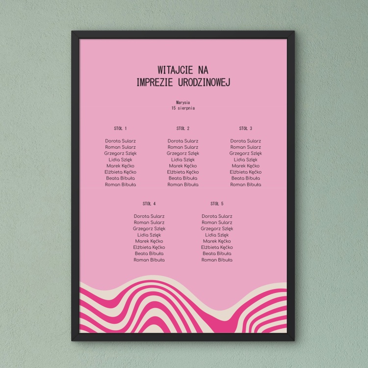 Plan stołu urodzinowego z kolorowym wzorkiem