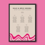 Plan stołu urodzinowego z różową falą