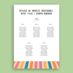 Plan stołu urodzinowego z kolorowymi paskami