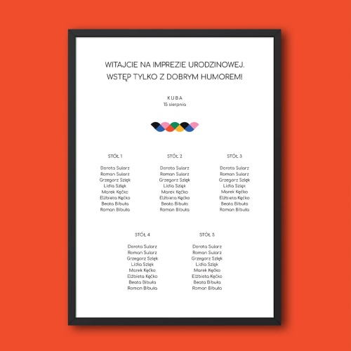 Plan stołu urodzinowego z kolorowym wzorkiem