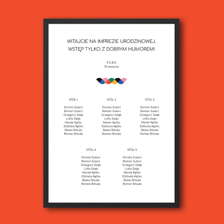 Plan stołu urodzinowego z kolorowym wzorkiem