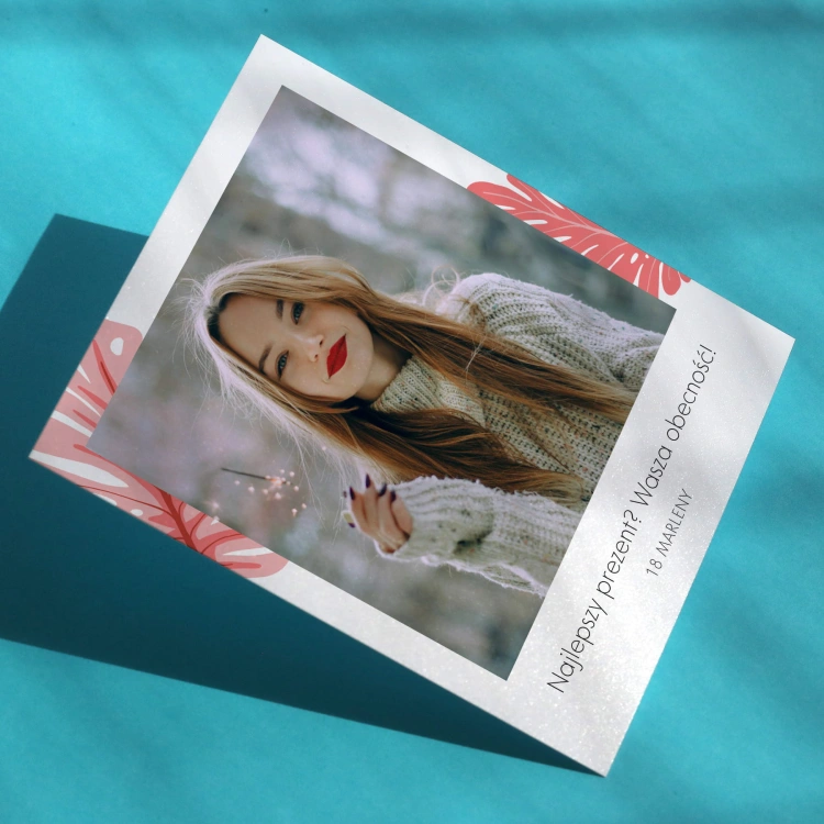 Polaroid podziękowanie dla gości - różowe liście