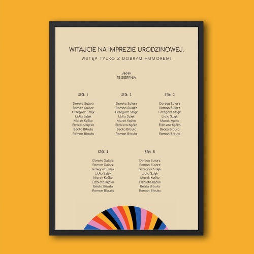 Plan stołu urodzinowego z kolorowym wzorkiem