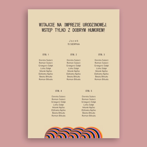 Plan stołu urodzinowego z kolorowym wzorkiem