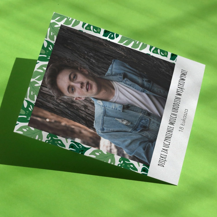 Polaroid podziękowanie dla gości - zielone liście