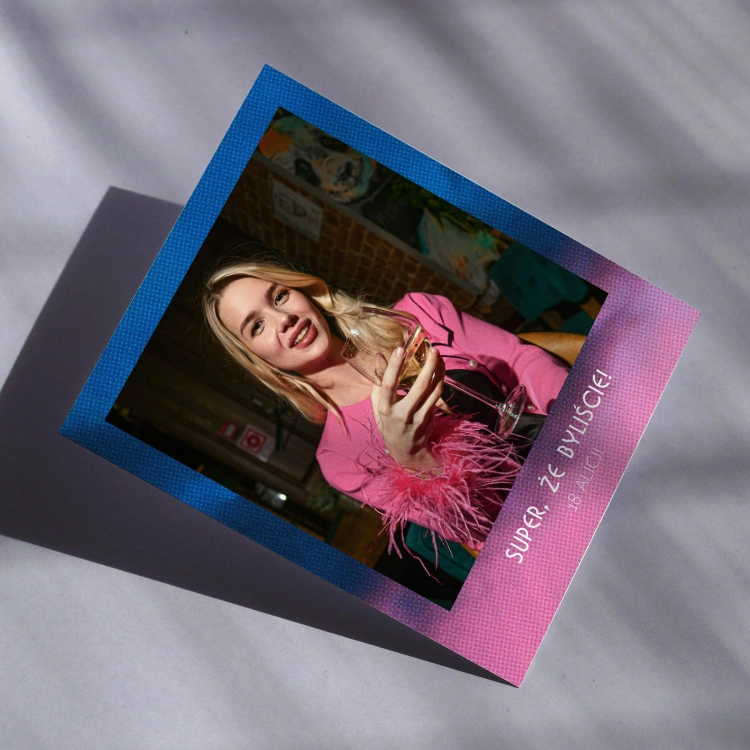 Polaroid podziękowanie dla gości - retro pink blue różowo niebieskie