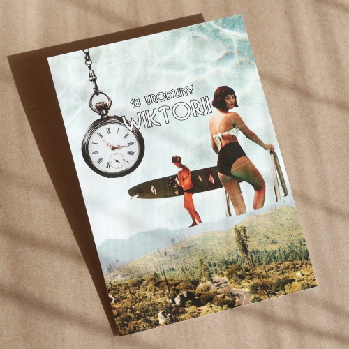 Zaproszenia na 18 z retro kolażem